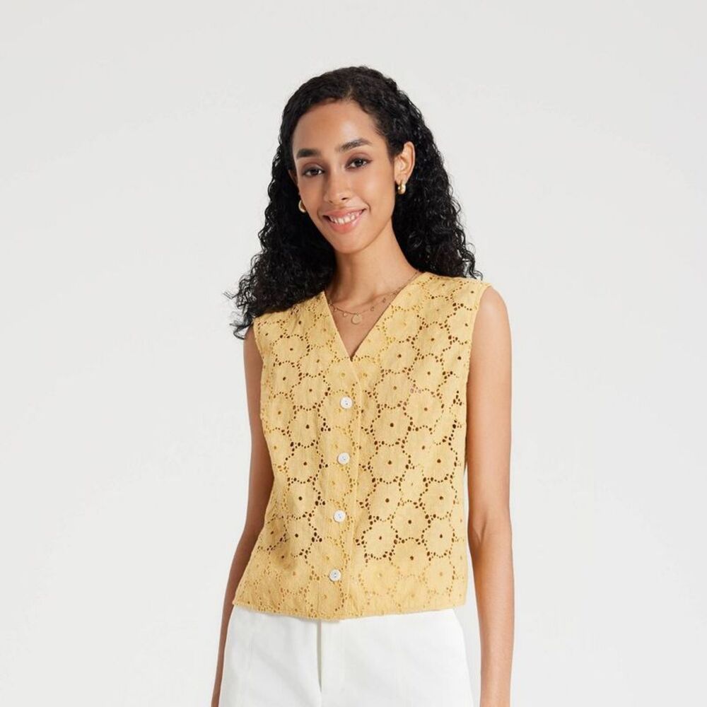 Women's Eyelet Vest - A New Day Mustard 4X